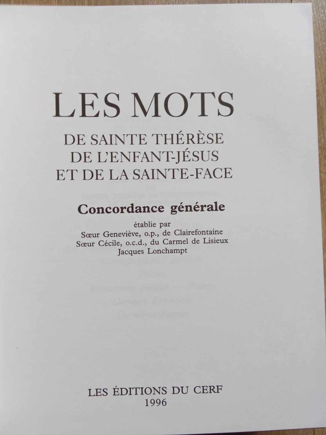 De woorden van Sainte Thérèse de l'Enfant-Jésus, Algemene concordantie – photo 3